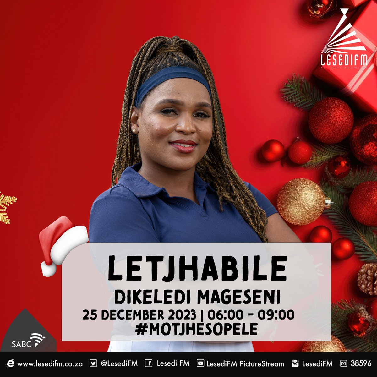LesediFM's tweet photo. #Letjhabile le Dikeledi Mageseni

📱:0832840008
📞:0860003084
🌐: https://t.co/FmsziyGpG4
SABC +: https://t.co/FznaY0nOhq

Mamela Radio! #MotjhesoPele #merrychristmas🎄 https://t.co/LQYHpXQK6Q