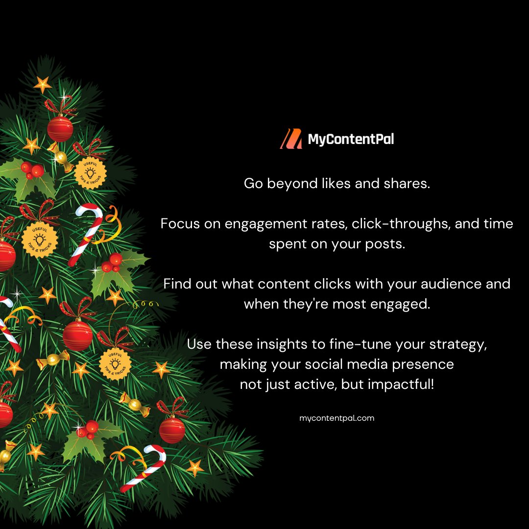 My Content Pal (@mycontentpal) on Twitter photo 🎄 Happy Christmas Eve! Second last day of our festive jingle!
🎶” On the eleventh day of Christmas, My Content Pal gave to me…
Analytics advice, insights for strategy…🎶
👇 Check out today's tip.
Drop us a line at support@mycontentpal.com to be part of the action 🎄 Happy Christmas Eve! Second last day of our festive jingle!
🎶” On the eleventh day of Christmas, My Content Pal gave to me…
Analytics advice, insights for strategy…🎶
👇 Check out today's tip.
Drop us a line at support@mycontentpal.com to be part of the action