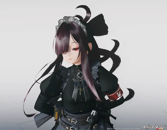 やっぱりロングドレスメイド服いいなぁ。今回のコラボの1番嬉しかったのこれだなぁ～。(≧◡≦) ゴシックメイドドレスもNGS仕様で出して欲しいよぉ～～。
