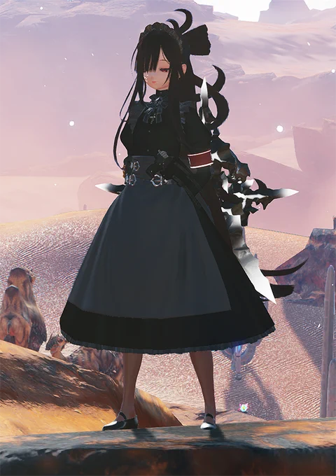 やっぱりロングドレスメイド服いいなぁ。今回のコラボの1番嬉しかったのこれだなぁ～。(≧◡≦) ゴシックメイドドレスもNGS仕様で出して欲しいよぉ～～。