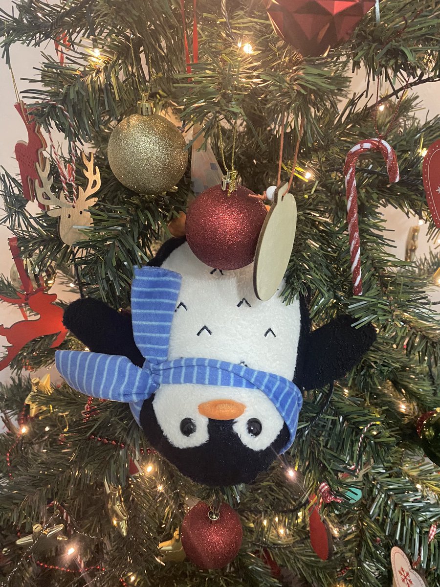 SadPenguinTime's tweet photo. Sad Penguin hopes you’re all having a peaceful Christmas. 
He doesn’t often feel like he does Christmas “right” feels like hanging upside down in a Christmas tree. But he does it his way. You do it yours. https://t.co/AFBE756P2Z