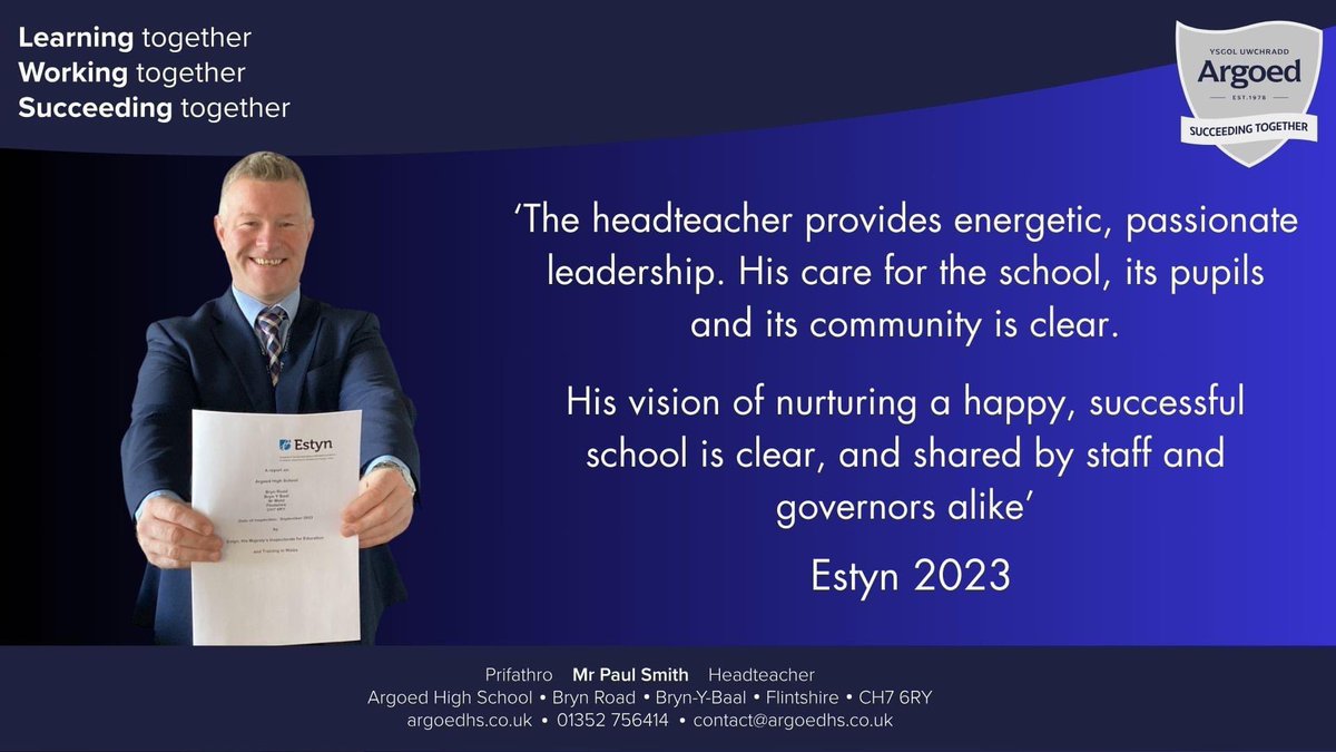 ArgoedHS's tweet image. Day 24 brings the Estyn Advent Calendar to a close.

'His vision of nurturing a happy, successful school is clear, and shared by staff and governors alike'

#happyschool
#successfulschool
#teamArgoed