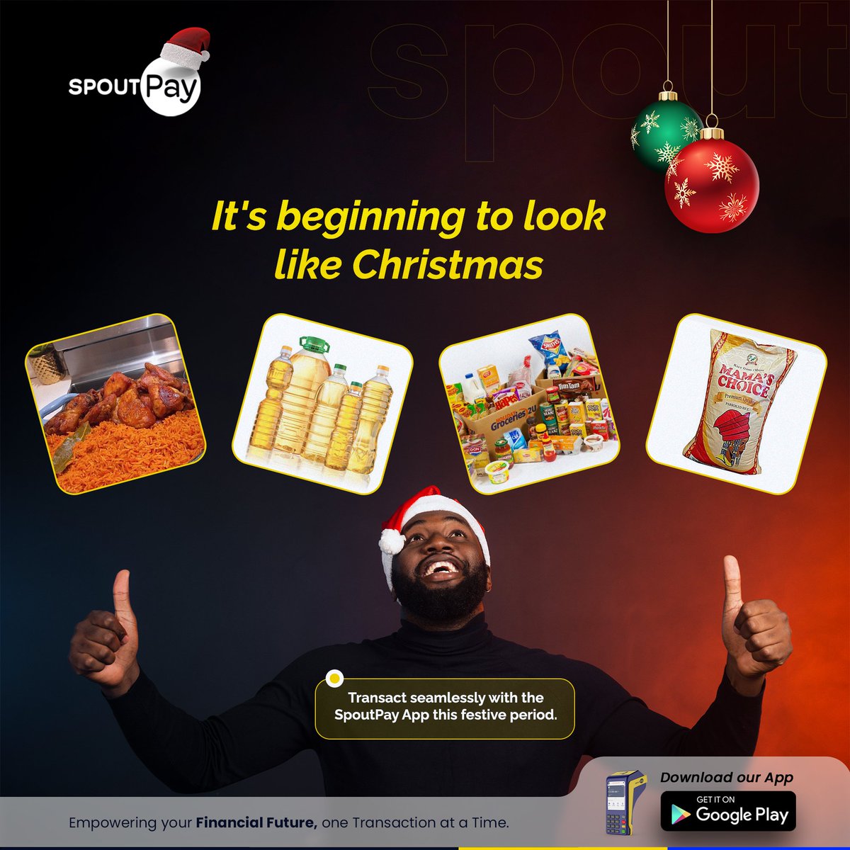 spoutpay's tweet photo. Transact seamlessly with the spoutpay app this festive season!

#christmaseve
#festiveseason https://t.co/FosVf5Qf9K
