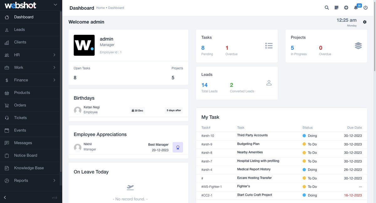 coderRajput's tweet photo. Hey Folks 😎
I'm pretty excited to share my internal CRM with you all, which we have built to streamline our daily work, be it a new Project Lead to Delivery of the Project OR an Intern joining our team to Working Full Time with us at @Webshot_in
#webshot #development #marketing https://t.co/gvZgO9VrlX
