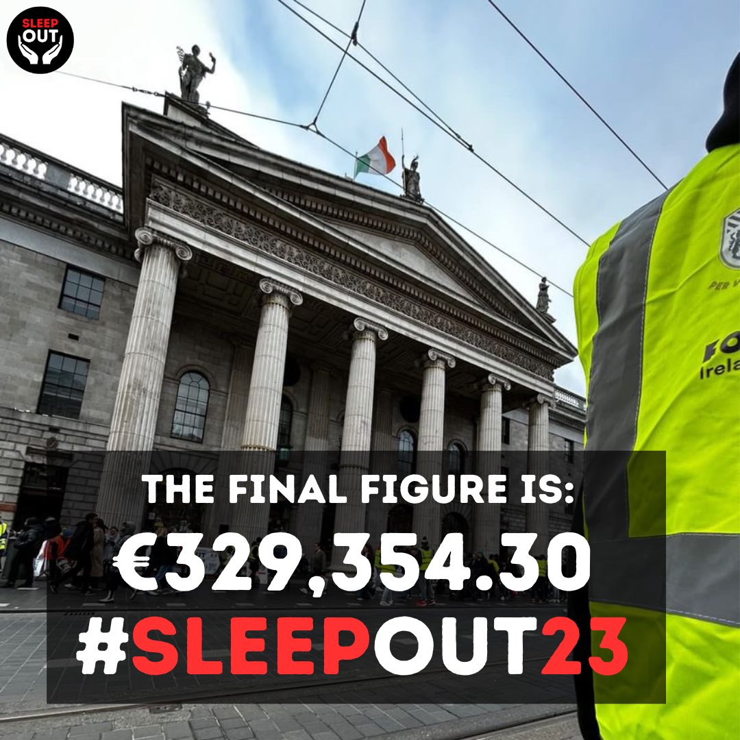 Sleepout 2023 has now come to a close! It has been extremely successful as we have smashed the previous record.These funds will help @focusirelandcharity &amp; <a href="/jrsireland/">🇻🇦🇮🇪</a> who continue to fight the current homelessness crisis.We can't thank you enough for your support (see next post)