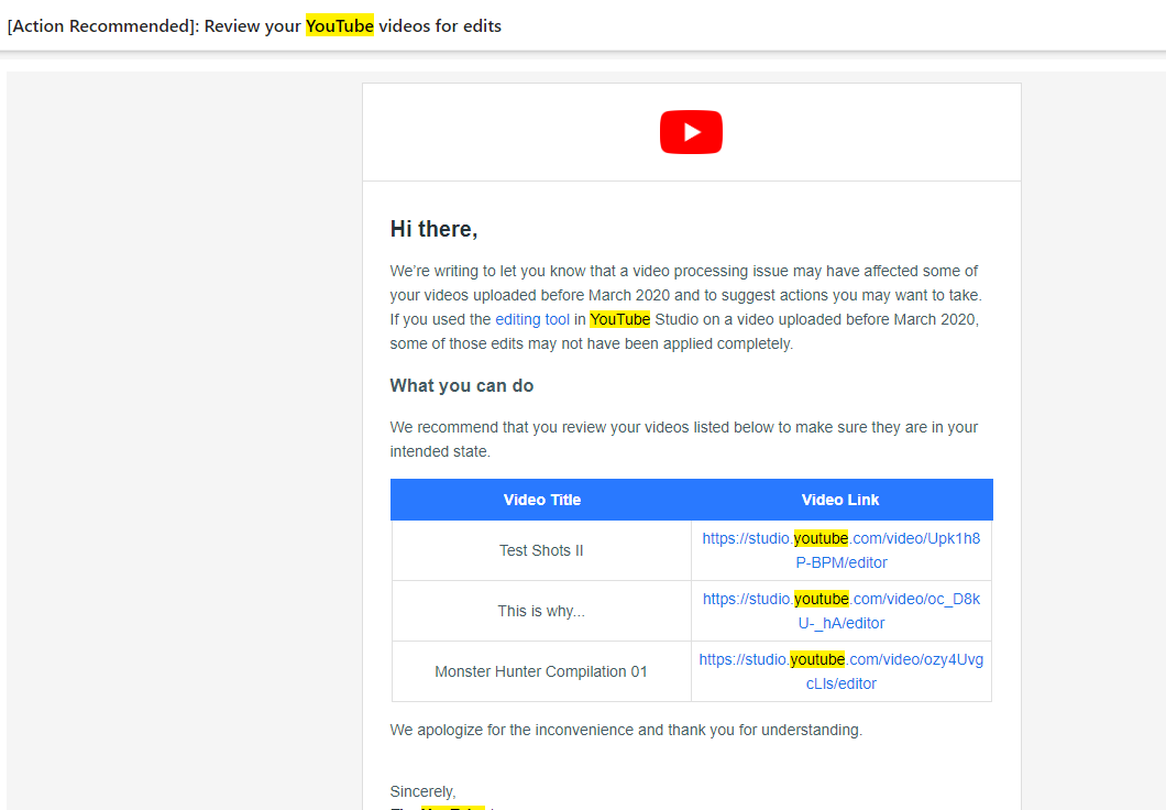 mongoose665's tweet photo. @TeamYouTube Here is the email I received, if it helps? https://t.co/zE58rgiR8c