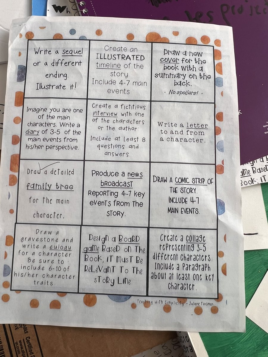 CHES_TAG's tweet image. Turning in the 5th grade RELA projects from the novel study with the book “Rules” - a choice board, so students could decide how to display their learning!!♥️♥️♥️ #chesRubin5 #CHESTAG5 #TAGbestpractices #relaprojects