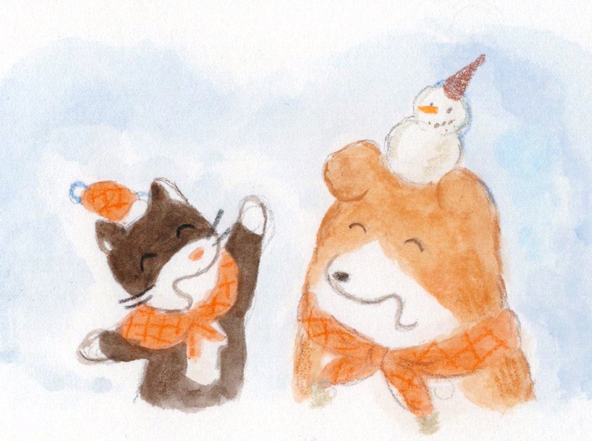 no humans closed eyes snowman scarf bear hat ^ ^  illustration images