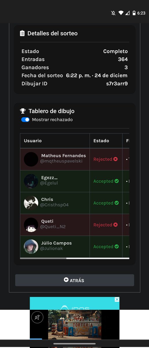 Los 3 ganadores <a href="/Julionak/">Júlio Campos</a> , <a href="/Cristhsp04/">Chris</a> y <a href="/Egelul/">Egezz_</a> felicidades tienen 24 horas para reclamar 🙌🏽🔥