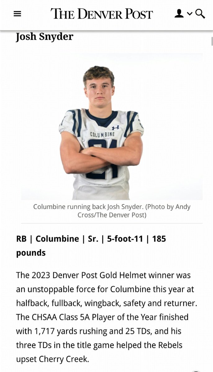 Extremely honored to be blessed with The Gold Helmet Award and to be part of the All Colorado Team. Thank you to everybody who has supported and helped me along the way, and to the @denverpost for recognizing me.