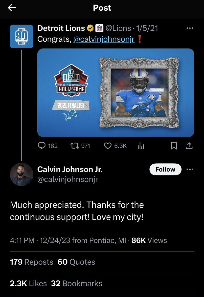 MySportsUpdate's tweet image. Calvin Johnson waited for the #Lions to win the division before finally responding 😂😂