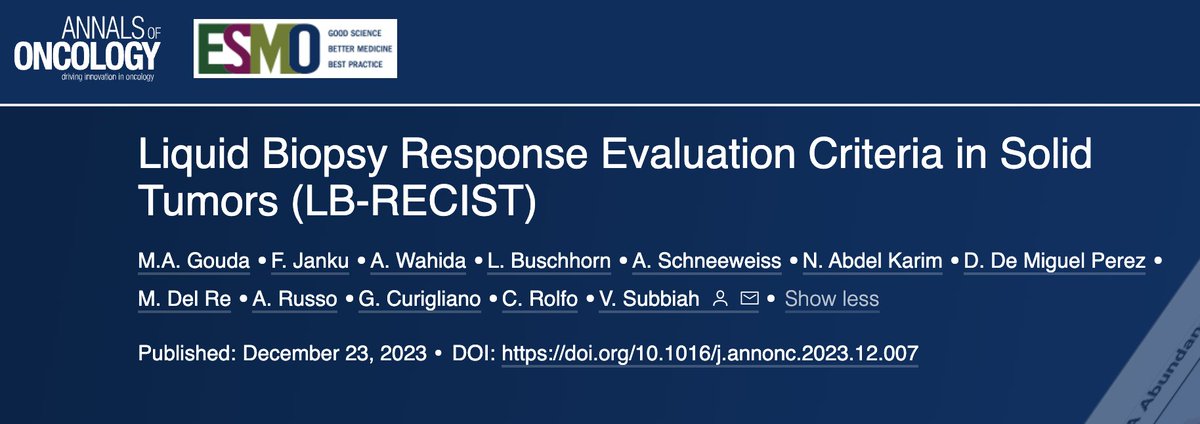 Excited to share our article in @Annals_Oncology about Liquid Biopsy Response Evaluation Criteria in Solid Tumors (LB-RECIST)! @MDAndersonNews @isliquidbiopsy annalsofoncology.org/article/S0923-…