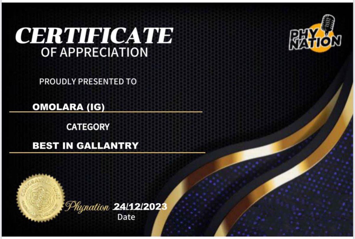 phynation_'s tweet photo. *Special recognition*

We present this award the following RECIPIENTS for being noble and honorable this year 2023

5-  *Best in Gallantry*
 -  @urkatie
 - Omolara (IG) https://t.co/1yjv3hzheR