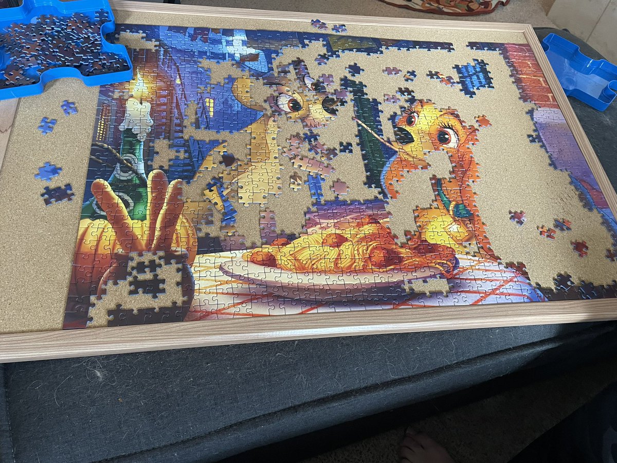 PoshyKimW's tweet image. Hubby &amp;amp; I been working on this puzzle since May. The goal was to complete this for our wedding anniv in June. Oops! 😁 It’s a toughie 1000 pc @RavensburgerNA puzzle! Will also possibly work on a Christmas one this weekend. 🧩🤔#JigsawPuzzle #BrainExercise #LadyAndTheTramp