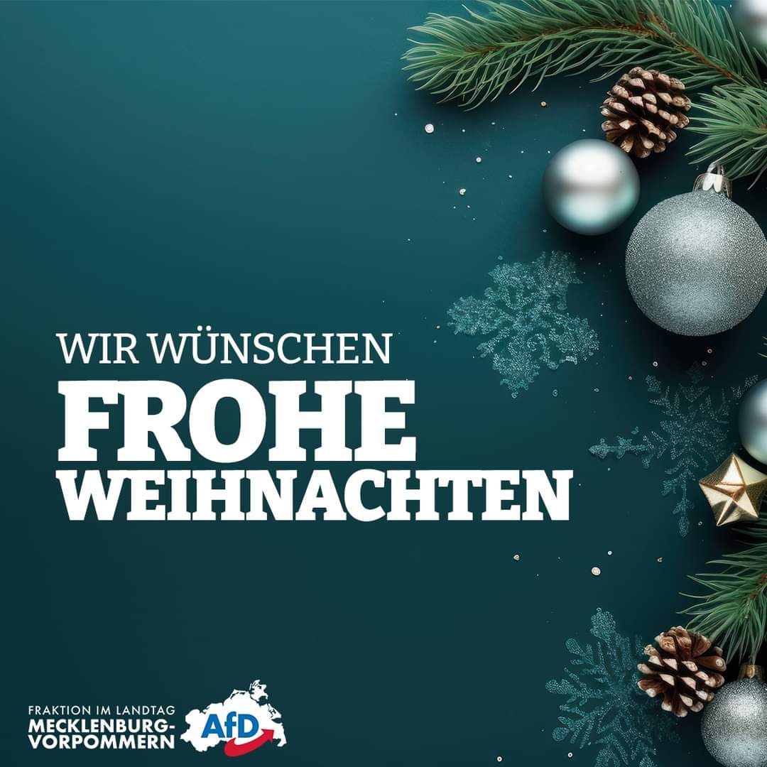 AfDFraktion_MV's tweet image. Die #AfD-Fraktion wünscht Ihnen ein frohes und besinnliches Weihnachtsfest! 

#Deutschland #mvtutgut #politik