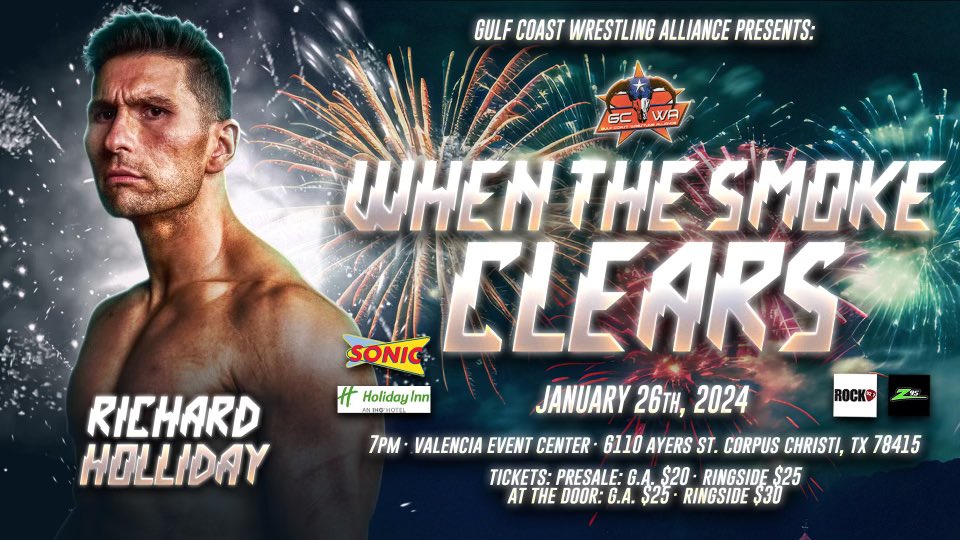 Nothing like a HOLLIDAY announcement!!! Making his GCWA Debut!! Former MLW superstar, Mr Most Marketable RICHARD HOLLIDAY makes his way to When The Smoke Clears! Who will he be facing? Find out soon! Tickets on sale now, they make Great Stocking Stuffers! eventbrite.com/e/when-the-smo…