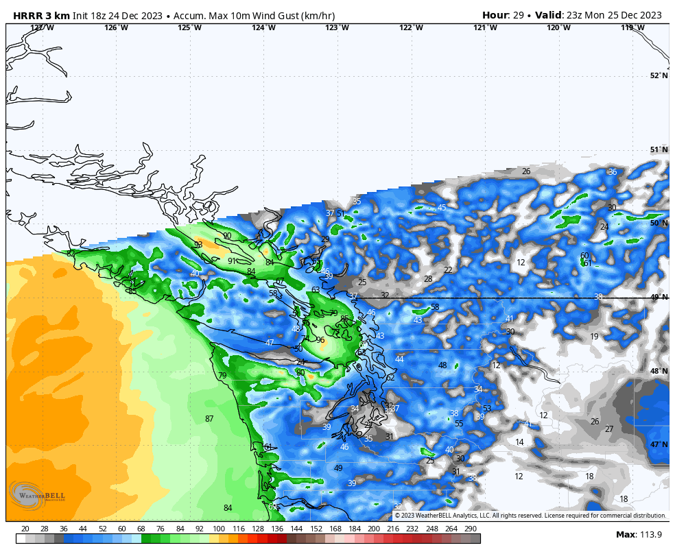 50ShadesofVan's tweet image. Unfortunately, I think we're looking at some power outages across the South Coast leading up to Christmas Dinner. The Gulf Islands, the Comox area, and Greater Victoria will be susceptible to wind gusts up to 90 km/h later Christmas Day. #BCStorm