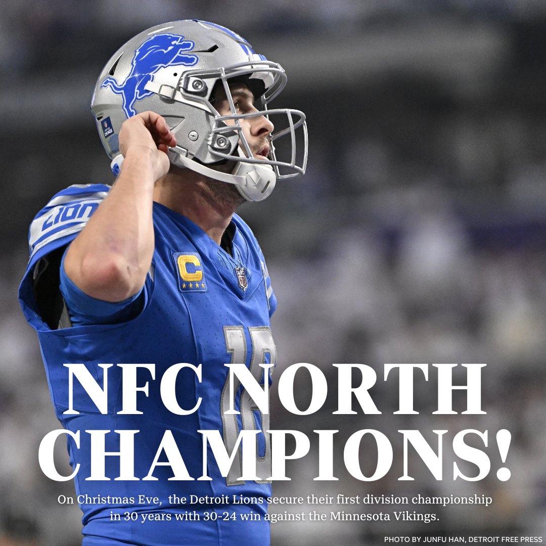Detroit @Lions clinch first division title in 30 years with 30-24 win over Minnesota @Vikings. bit.ly/3RSOfwz