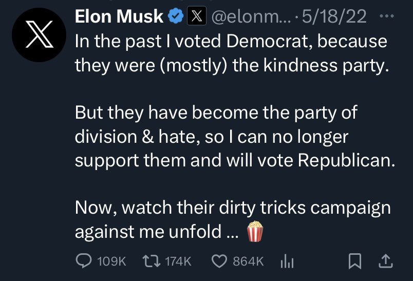 Craftmastah's tweet image. Elon predicted what the Democrats would do to him over a year and a half ago and it’s all coming to fruition.