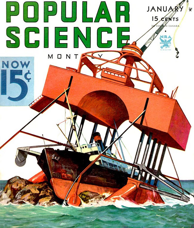 EnglishMow's tweet photo. 1934 Popular Science magazine. The Sea Tractor Project to save wrecked ships. #PopularScience #SeaTractor #1930s #1930е https://t.co/V7LgwmyrQH