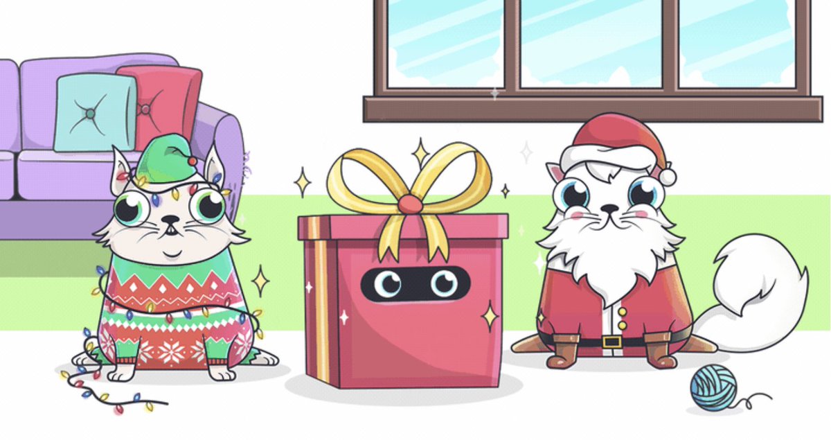 CryptoKitties's tweet photo. Stuck for a last minute present? Why not gift some kitties... 😻

Kitty Gifting now recognises ENS domain addresses to make sending your #CryptoKitties as gifts super easy! 
🐾🐈‍⬛🎄

more info here:
https://t.co/yozLPlUM7J https://t.co/lMos2lB9pe