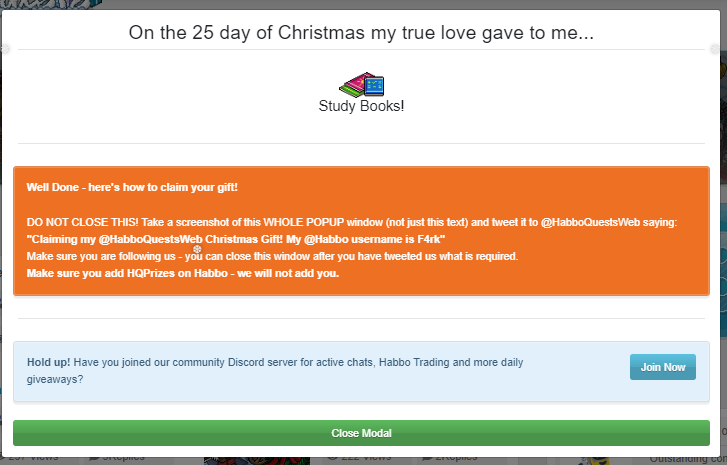 F4rk2's tweet photo. Claiming my @HabboQuestsWeb Christmas Gift! My @Habbo username is F4rk https://t.co/4eykI7DFuG