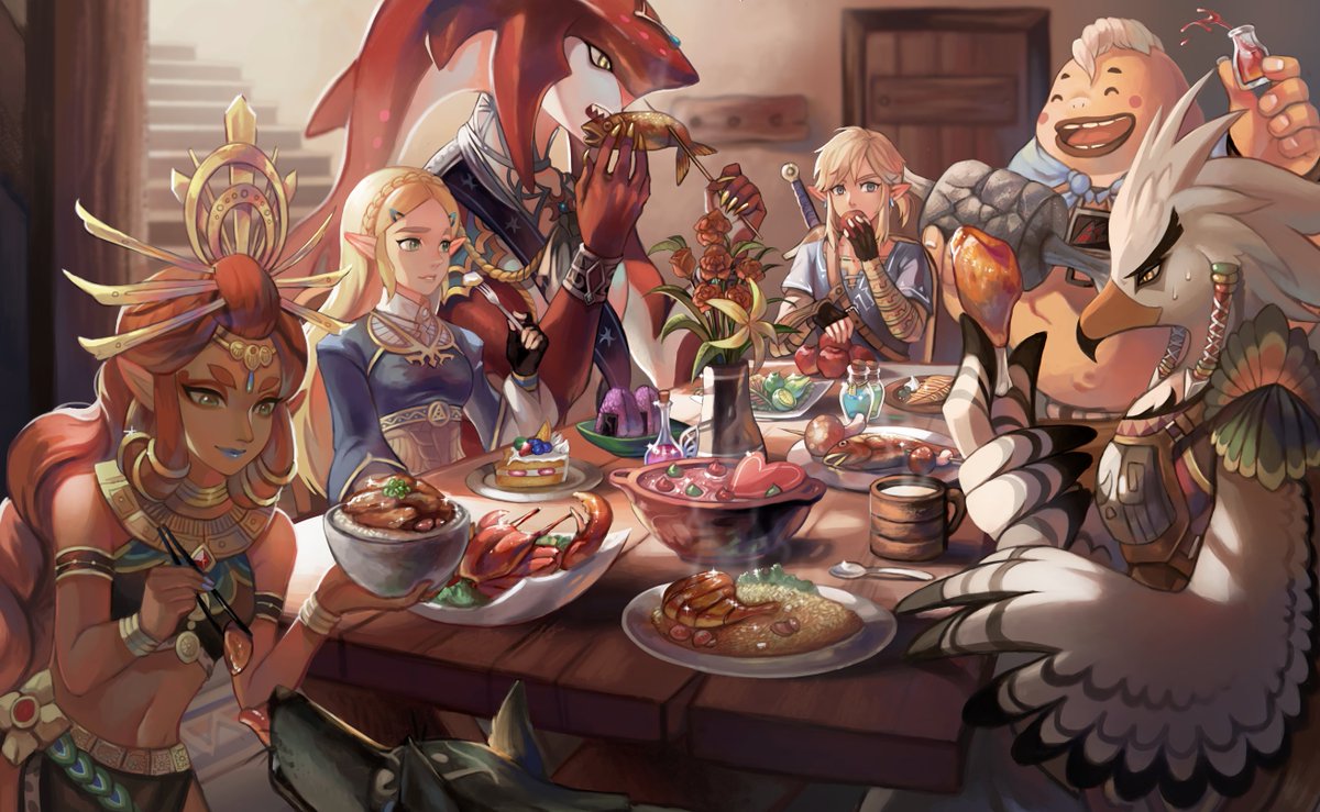 linkkling's tweet photo. always loved this, xmas dinner with the family vibes🫶
(art by shrw_bn) https://t.co/wOZz4aZKLg