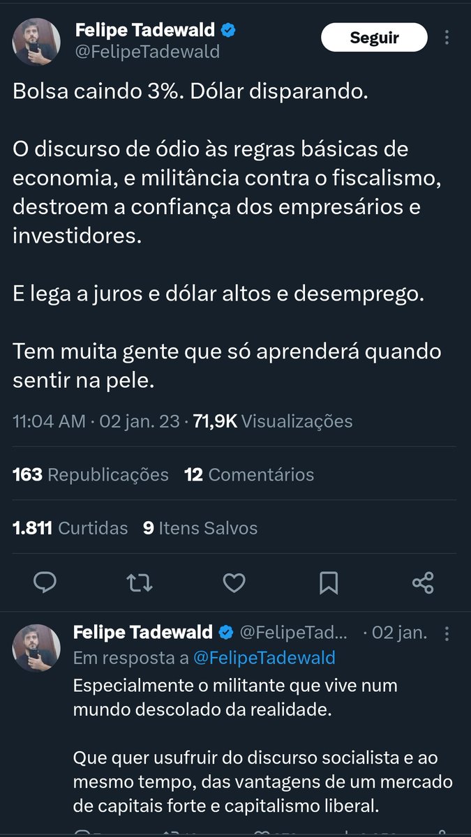 evaristoreis's tweet photo. @FelipeTadewald Conta aí como está a Bolsa e Dólar hoje, militante! https://t.co/Pv1tSvOUm0