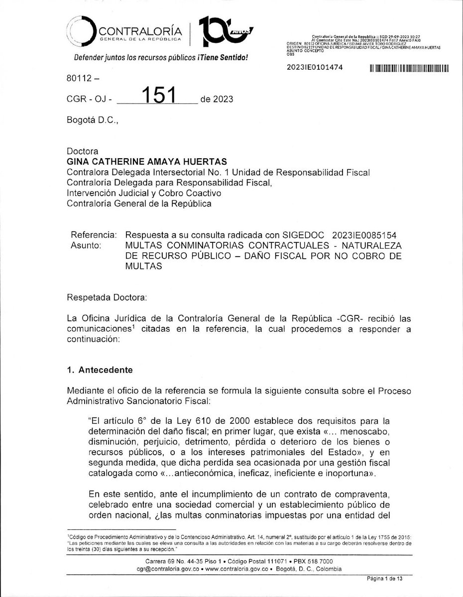 comprapublica_'s tweet photo. 💰¿Las multas contractuales tienen naturaleza de recurso público y su no cobro genera daño fiscal?

Contraloría General confirma su naturaleza de ingreso fiscal no tributario. Su no cobro puede generar daño fiscal

Descarga aquí👇
https://t.co/hUB5R0lCGB https://t.co/WNXn8Zyf1i