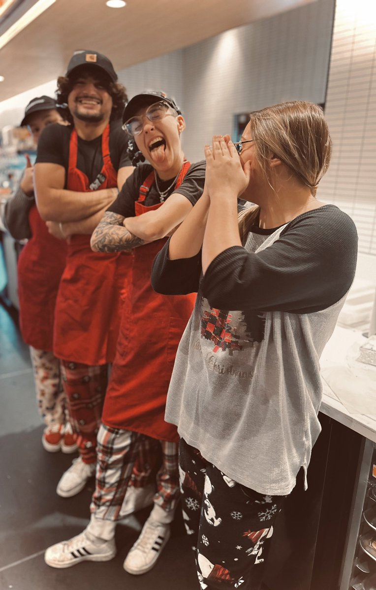 notjustkass's tweet photo. It gets easier when you surround yourself with people who give you a stomach ache from laughing so hard . 

-Starbucks Christmas jama party ❤️💚 https://t.co/XmTgtA3Fcb