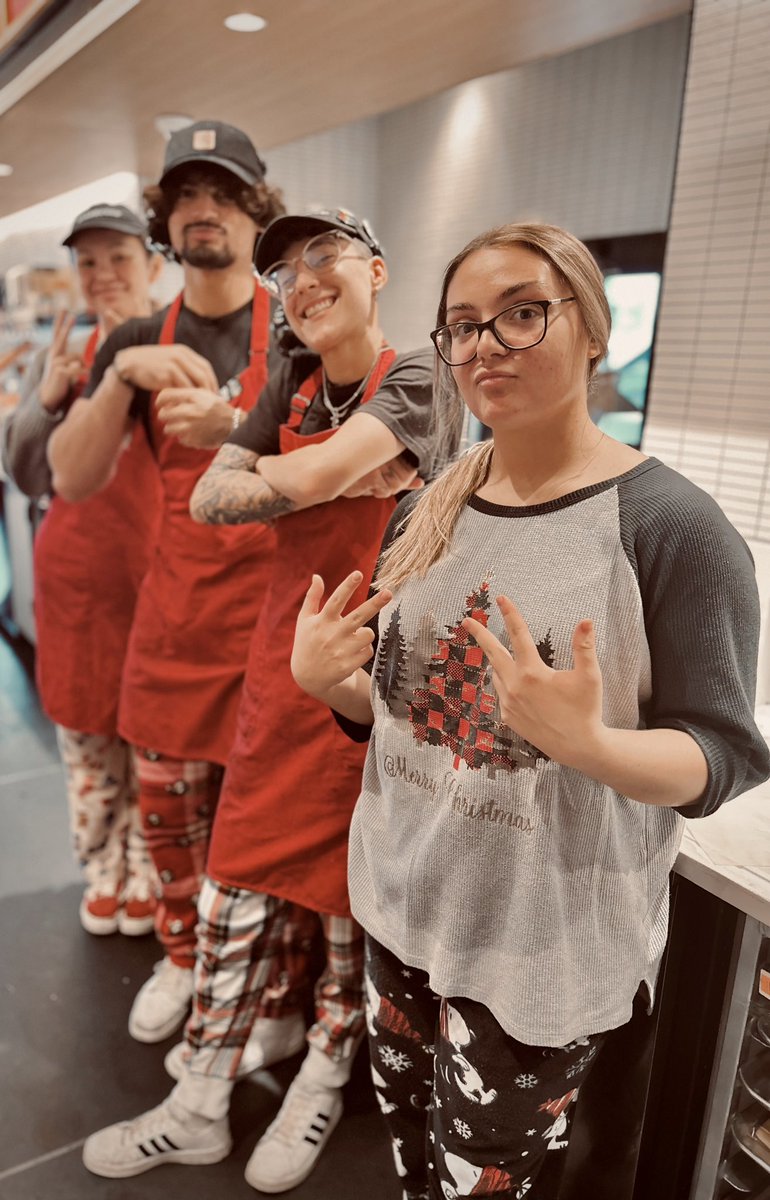 notjustkass's tweet photo. It gets easier when you surround yourself with people who give you a stomach ache from laughing so hard . 

-Starbucks Christmas jama party ❤️💚 https://t.co/XmTgtA3Fcb