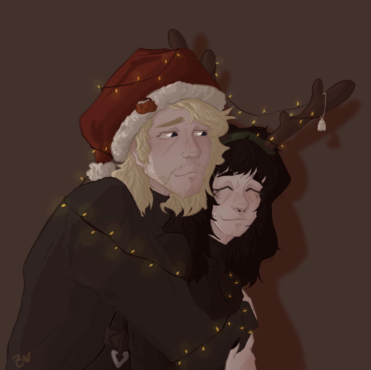 coolbutcrying's tweet photo. i drew my boyfriend and me for xmas :) <3 #xmasart #boyfriendart https://t.co/3YyTCUAp9M