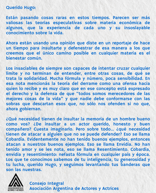 ❤️ Querido Hugo
actores.org.ar/querido-hugo/