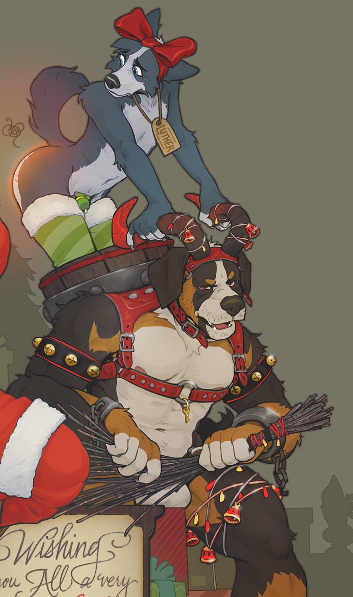 Merry Eve, kiddos!

This was the holiday card from two years back. This year we're reprising Santa Liondad and Krampus Luther 🦁🎄🐶

Come check out the streams over at subscribestar.adult/puddlepup  &lt;3