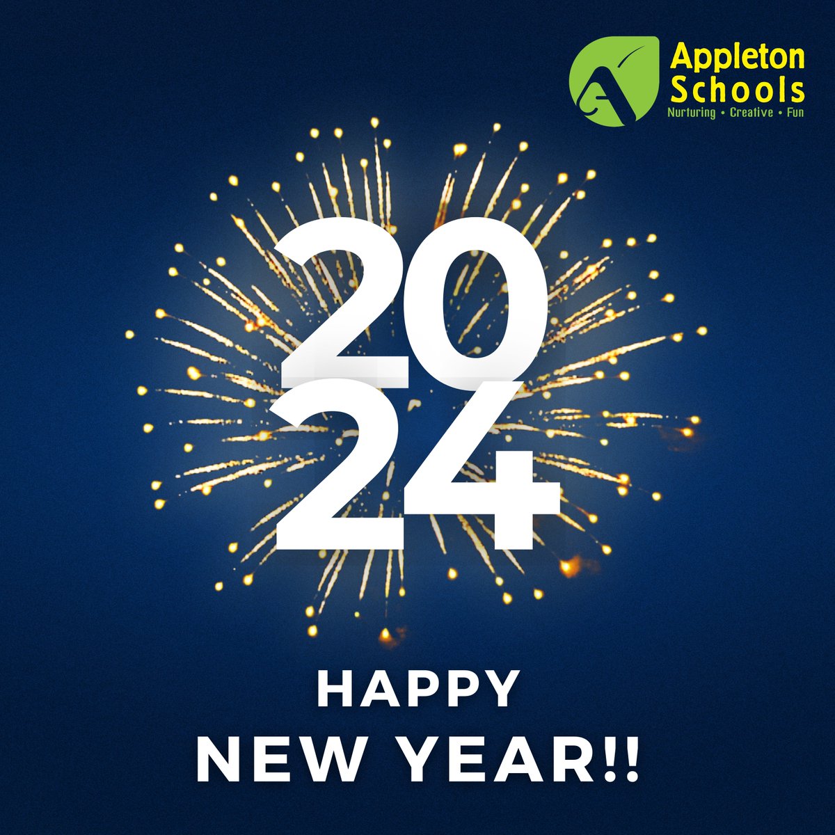appletonschool's tweet photo. 🎉 Happy New Year from Appleton School! 🥳 As we welcome 2024, may it be a year filled with new opportunities, growth, and success. Wishing you joy, prosperity, and exciting adventures ahead! 🌟 #AppletonSchool #HappyNewYear #NewBeginnings #SuccessIn2024 #nurturing #creative #fun https://t.co/GeYki8A1mQ