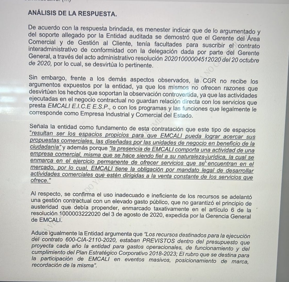 fulvioleonardos's tweet photo. Con relación al apoyo @feriadecaliof 66 por parte de @EMCALIoficial es preciso señalar que se buscaron las opciones viables sin embargo y dados los hallazgos realizados por la @ContraloriaCali para los años 20/21 que público a continuación no fue posible hacerlo en este año https://t.co/t5kGTTrjT3