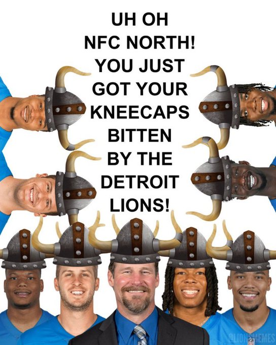 NQAA_Channel's tweet photo. I feel like this meme about the Lions - KINGS OF THE NORTH - just has to be admired 🧐🍻

#OnePride #NFL #ProBowlVote https://t.co/HXPU3RSk6e
