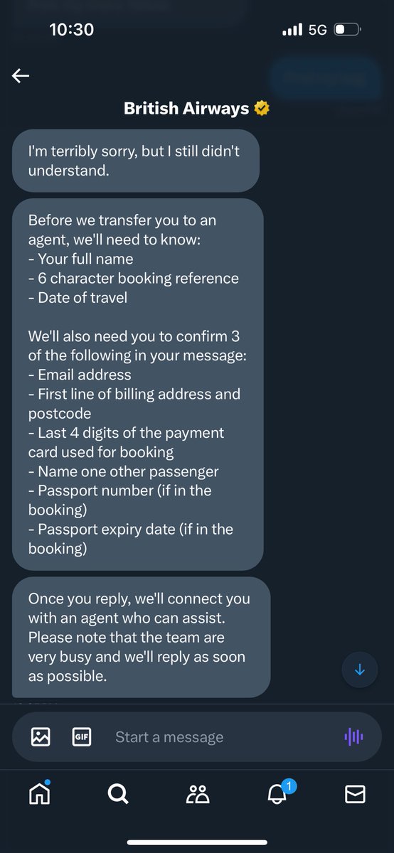 gracydance's tweet photo. @British_Airways I’m not sure how I can trust giving my information as during the process of trying to contact someone I’ve been asked to provide credit card info and passport number. Who the heck is running this show? https://t.co/4lsYsyFAOI