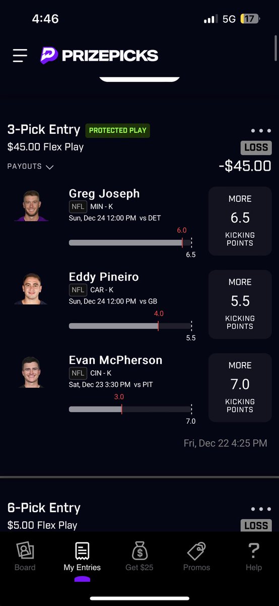 WillRottier's tweet photo. @PrizePicks I think the kicker fantasy scoring is off? Eddie Piniero hit a 52 yarder and extra point. Shouldn’t that be 6? Not that it matters for me because I lost all 3 but for others? https://t.co/mdVkVIpxGy