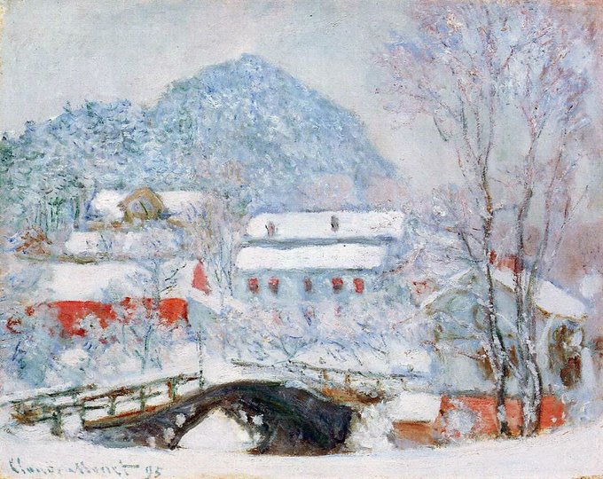 MERRY CHRISTMAS by #MONET, 'IN NORWAY SANDVIKEN VILLAGE IN THE SNOW' 1895 #Ilovemonet #art #artlover #arttwit #gesture #ArtLovers #iloveart #Norway #MerryChristmas #snow
