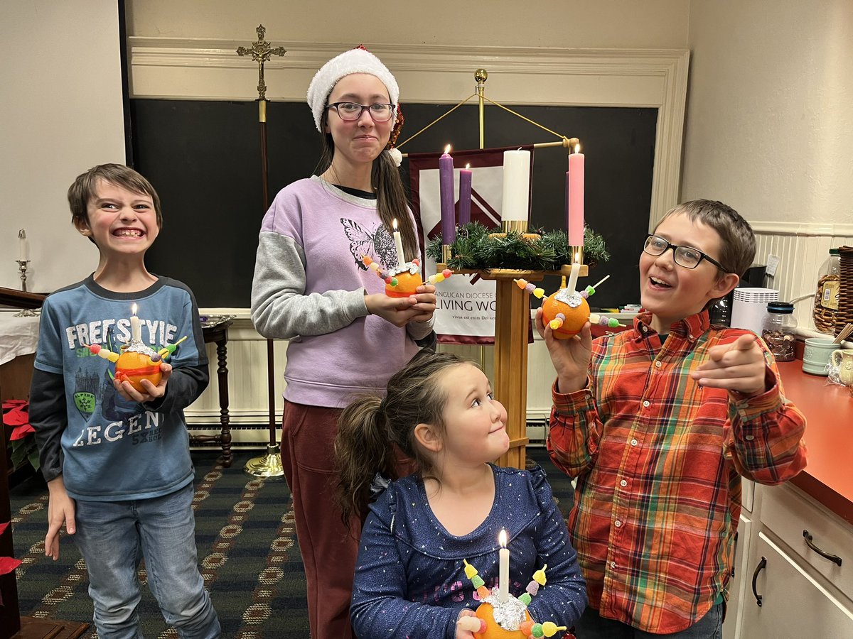 The new vicar up at St. Peter’s in Souderton is a former RAF chaplain. He brought with him across the pond the tradition of Christingle, which is a sort of simplified lessons & carols with a children’s craft in it. The kids enjoyed it.