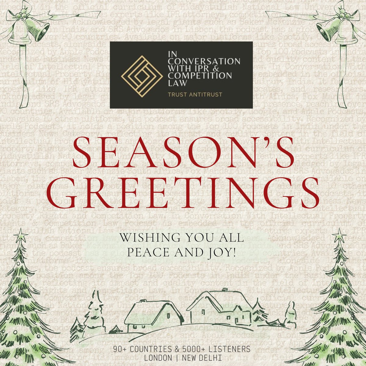 trust_antitrust's tweet photo. Wishing you a wonderful holiday season filled with joy and laughter! From all of us at In Conversation with IPR &amp; Competition Law. May this festive time bring you warmth and precious moments with dear ones.
#Christmas2023 https://t.co/KEKXHRAAuJ