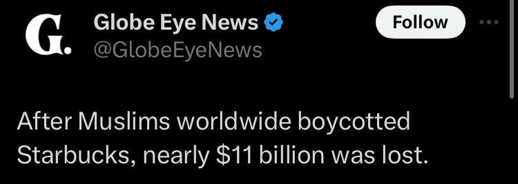 SoftWarNews's tweet photo. Boikot terhadap Starbucks merugikan perusahaan pendukung Israel sebesar 11 miliar dolar.
Lanjutkan #BoycotStarbucks https://t.co/LpUmWe7Zk9