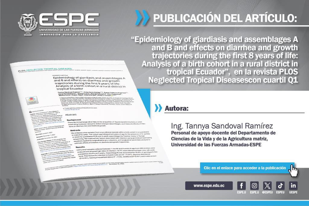 Felicitaciones a nuestra ex alumna y técnica Tannia Sandoval por su nueva publicación <a href="/ESPEU/">ESPE</a> <a href="/DeAeib/">Asociación de Estudiantes AEIB-ESPE</a> doi.org/10.1371/journa…