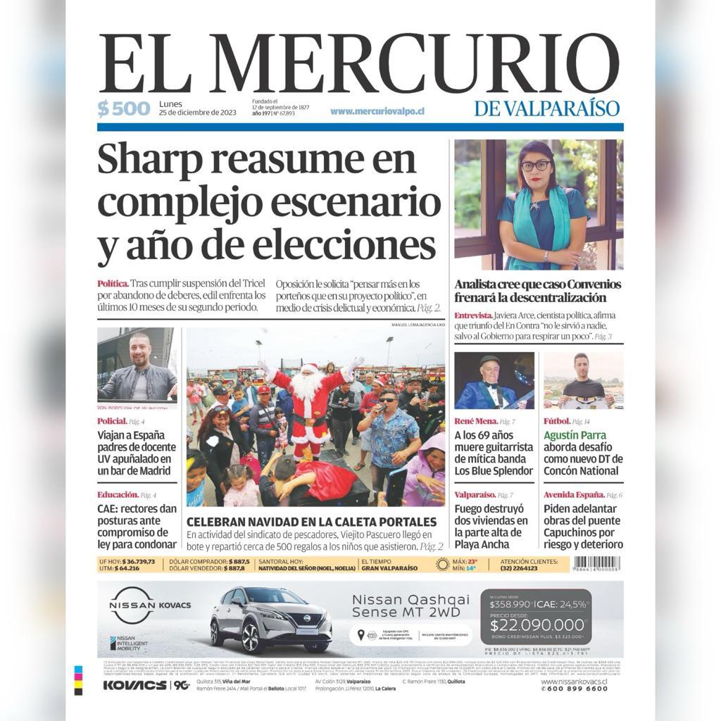 📣 Este lunes en El Mercurio de Valparaíso
🗞️ Sharp reasume en complejo escenario y año de elecciones
📷 Celebran Navidad en la caleta Portales
🌎 Lee más en mercuriovalpo.cl