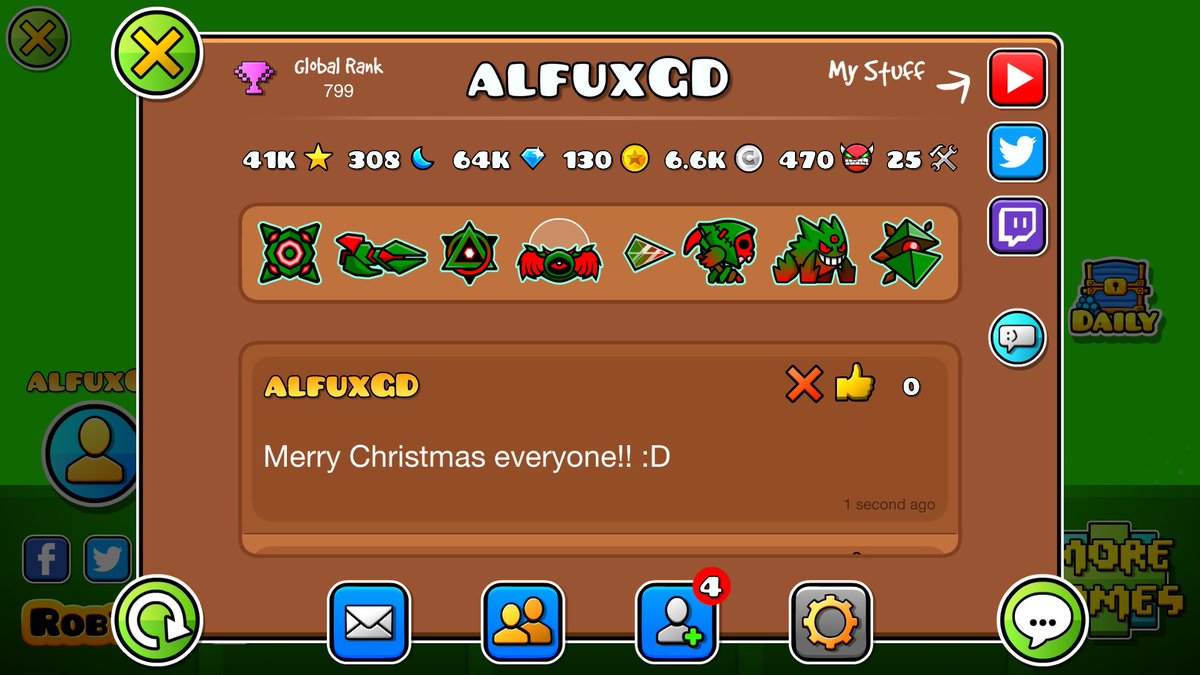 El tweet de todos los años...
Navidad 2022 / navidad 2023
+15.412 estrellas
+308 lunas
+28.614 diamantes
+17 secret coins
+2.317 user coins
+198 demons
+17 creator points
+663 puestos en la leaderboard
Feliz navidad! <3