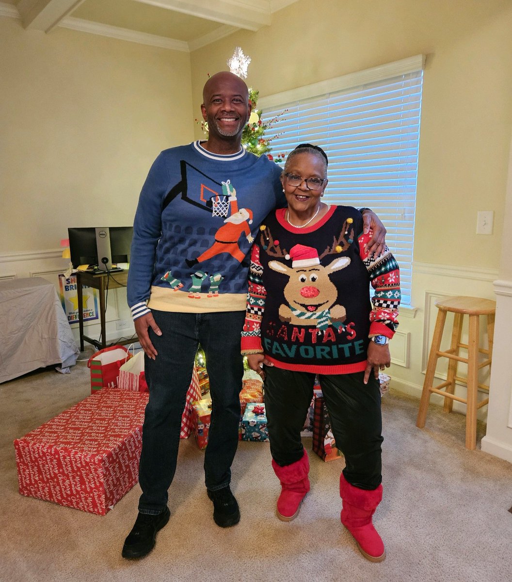 Mama Boddie & I at our Annual Family Christmas Eve Dinner in our Ugly Christmas Sweaters! #ChristmasEve2023