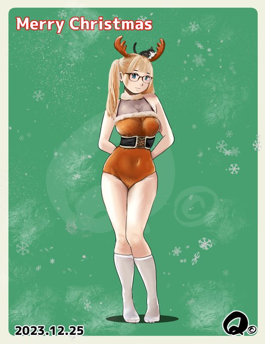 12/25クリスマスは「トナカイ」のモカちゃんです#MerryChristmas #冬の創作クラスタフォロー祭 M-1終了後から描いて何とか仕上がった～やればできる子 