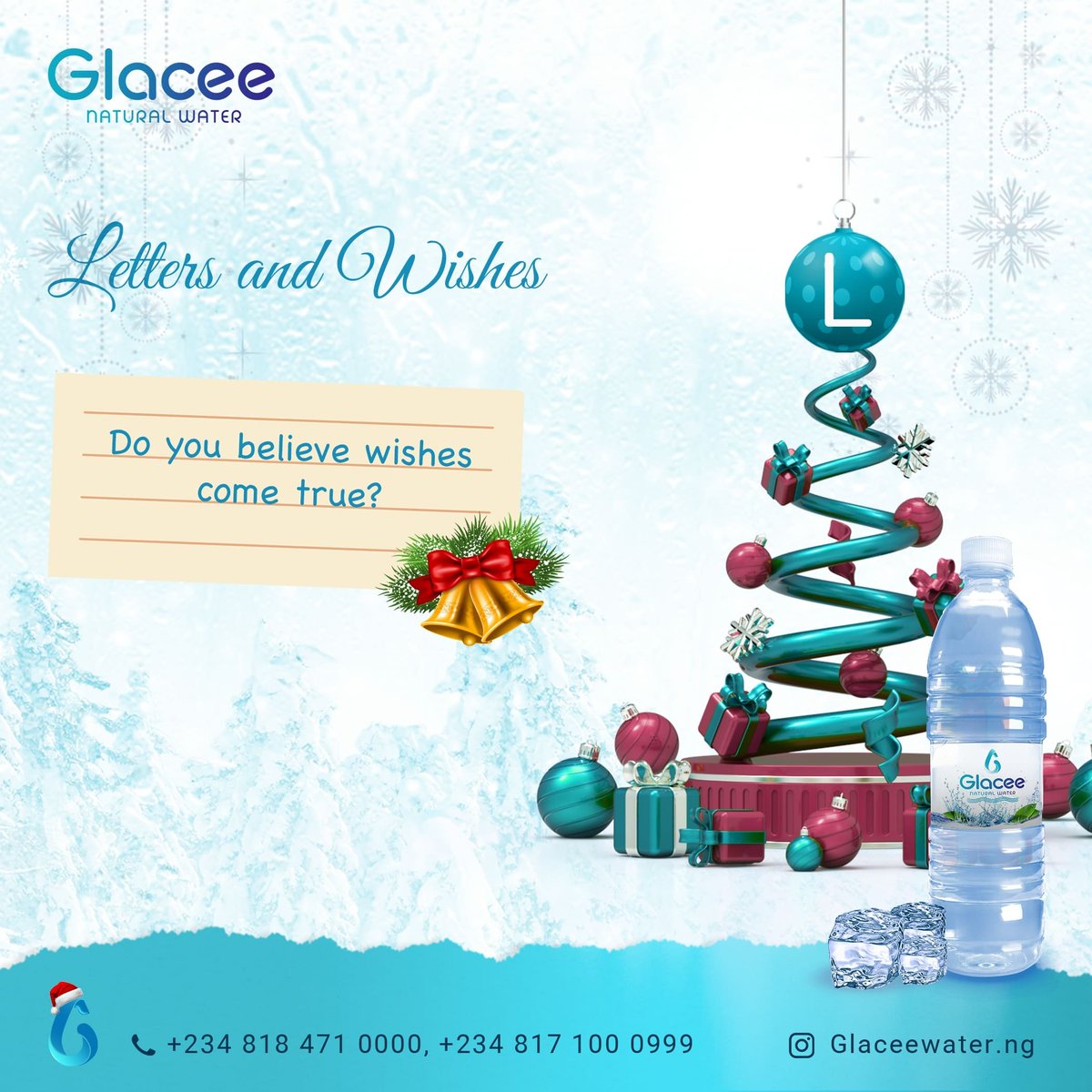 GlaceeWater's tweet photo. Share your Christmas wish list. What do you want the most? Glacee might just make a wish come true!

#glaceewaterng #letters #wishes #dreams #christmas #viral #surprise #wishlist https://t.co/co14MsIRSw