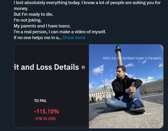 😮‍💨Tweet 2. The darkest days.

In tweet 1 I wrote:
“From March 2022 to September 2023 I tried about 20 times to start again... but no...
All I managed to do was get into debt.

Because of this, in September 2023, I was on the verge of suicide.
Because I already had debts, and